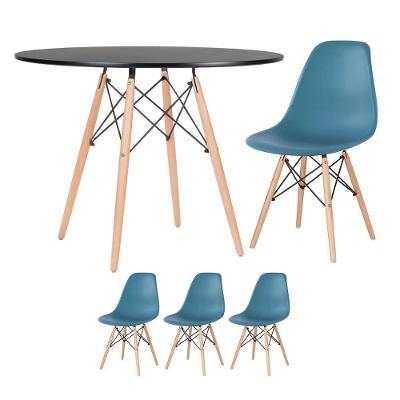 Mesa Redonda Eames 100cm Preto + 3 Cadeiras Turquesa