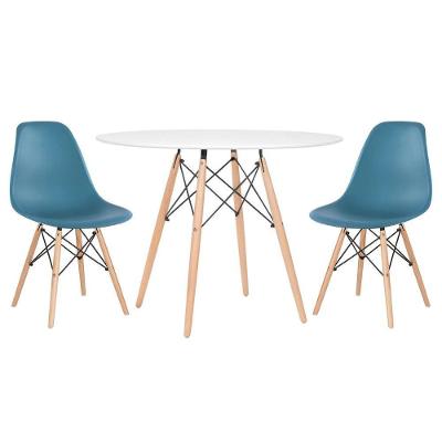 Mesa Redonda Eames 100cm Branco + 2 Cadeiras Turquesa