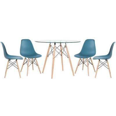 Mesa Redonda Eames 100cm + 4 Cadeiras Turquesa