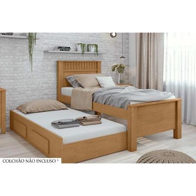 Cama Solteiro Athenas 2 Gavetas c/Auxiliar Rovere/Amêndoa - Lopas