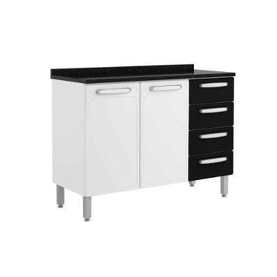 Módulo Cozinha Bertolini Evidence   7126 2 Portas e 4 Gavetas c/ Tampo Branco/Preto