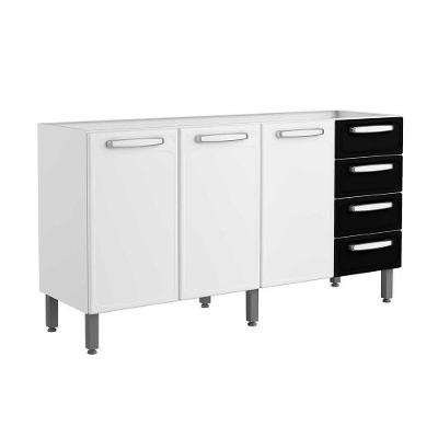Módulo Cozinha Bertolini Evidence   7028 3 Portas e 4 Gavetas s/ Tampo Branco/Preto