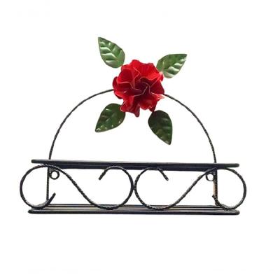 Suporte Banheiro Ferro Antiferrugem Preto Flor Vermelha 30cm.