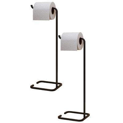 Kit 2 Suportes Papeleira De Chão Para Banheiro Lavabo Preto