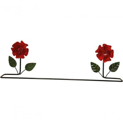 Porta Toalhas Ferro Flores Vermelhas 40 Cm.