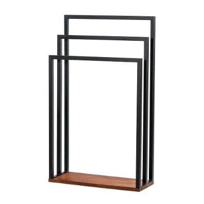 Toalheiro De Chão Para Banheiro Glam Base De Madeira D09 Preto - Mpozenato