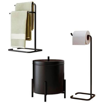 Kit Porta Toalha Papeleira Lixeira 6 L Lovell Lavabo Preto Dhom Preto
