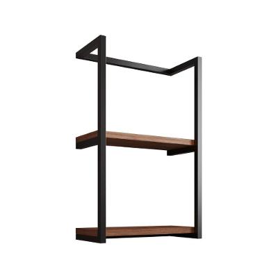 Toalheiro Para Banheiro Estilo Industrial Sahy - Preto E Prateleira Imbuia - Cor: Preto