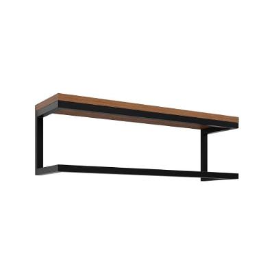Toalheiro Para Banheiro Estilo Industrial Ita - Preto E Prateleira Imbuia - Cor: Preto