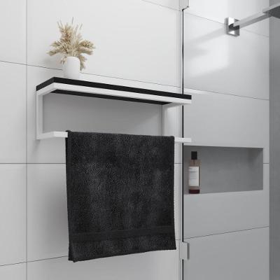 Toalheiro Para Banheiro Estilo Industrial Ita - Branco E Prateleira Preta - Preto