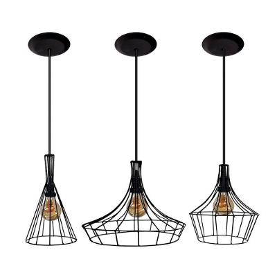 Lustre Pendente Aramado Preto 03 Un