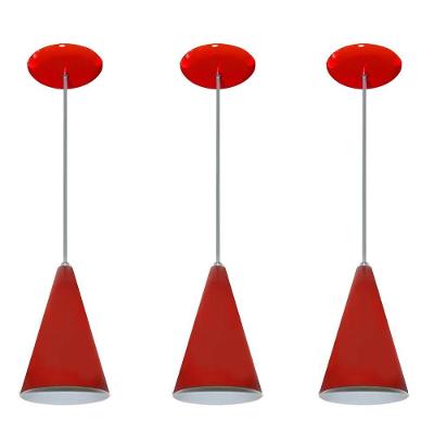 Lustre Pendente Balcão Cozinha Vermelho 03 Un