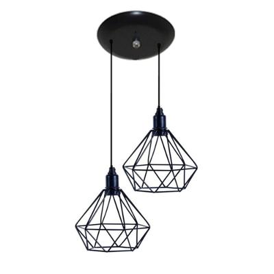 Luminária Teto Pendente Aramado Diamante Preto 02 Un.