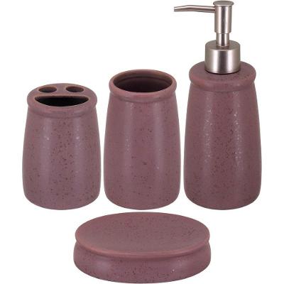 Jg Banheiro Cerâmica Rosa 4Pç