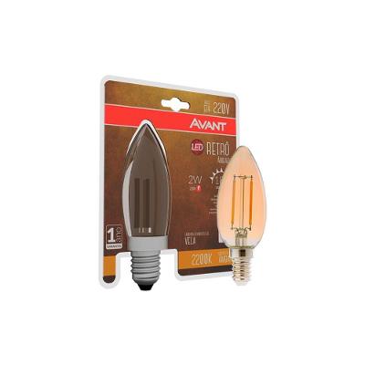 Lâmpada Led Filamento Retrô Vela 2W - Amarelo 2200K E14