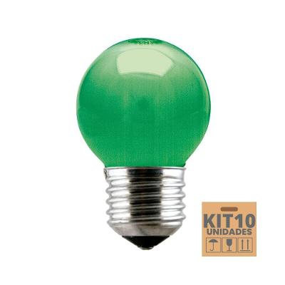 Kit 10 Lâmpadas Incandescente Taschibra Bolinha 15w E27 220v Verde