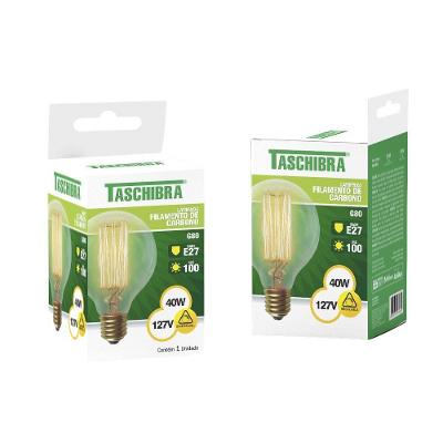 Lâmpada Filamento Carbono Taschibra G80 Retro E27 âmbar 110v