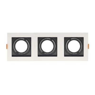 Spot De Embutir Quadrado Recuado Triplo Mr16 Direcionável Branco Com Preto