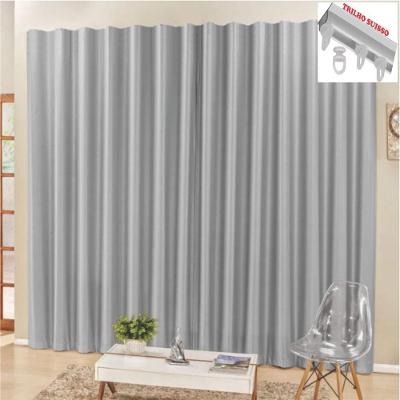Cortina 3 Mts Sala Quarto Escritório Blackout Original Para Trilho Suisso - Cinza