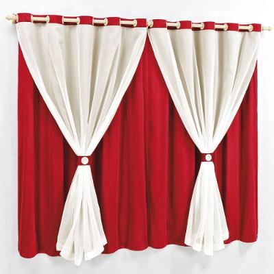 Cortina 2 Mts Sala Quarto Malha Com Voal Trilho Suisso Baratissima Vermelha