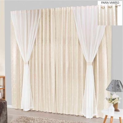 Cortina Bhaly Jacquard E Voal 3,00 X 2,50 Para Varão - Palha
