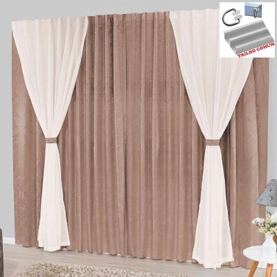 Cortina Bhaly Jacquard E Voal 4,00 X 2,50 Para Trilho Comum - Bege