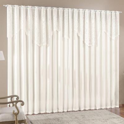 Cortina 3,00m X 2,50m Momento Sala Quarto Renda Com Microfibra P Varão Palha