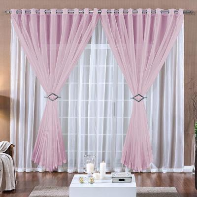 Cortina Para Varão Paula 2,00m X 1,70m Alt Tecido Voal - Branca e Rosa