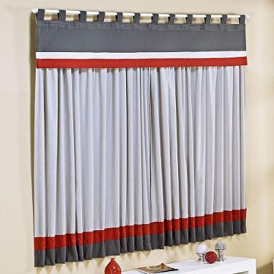 Cortina Stylo Para Varão Tecido Micro Fibra 2,00m X 1,70m Cinza e Vermelho