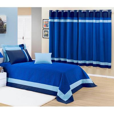 Kit Cobre Leito Solteiro Stylo Com Cortina Para Varão 2m 7 Peças - Azul