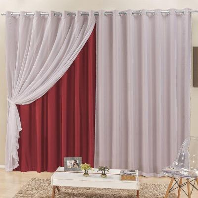 Cortina Elegance Para Varão Tecidos Semi Blackout e Voal 2,00M X 1,70M - Vermelho