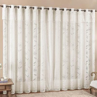 Cortina Jade Para Trilho Comum Tecido Renda Floral 2,00M X 2,50M Porta Balcão - Palha