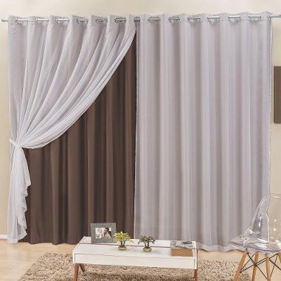 Cortina Elegance Para Varão Tecidos Semi Blackout e Voal 2,00M X 1,70M - Tabaco