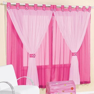 Cortina Infantil Juvenil Para Varão Tecido Voal 3,00 X 2,80 Metros Alt - Pink e Branco