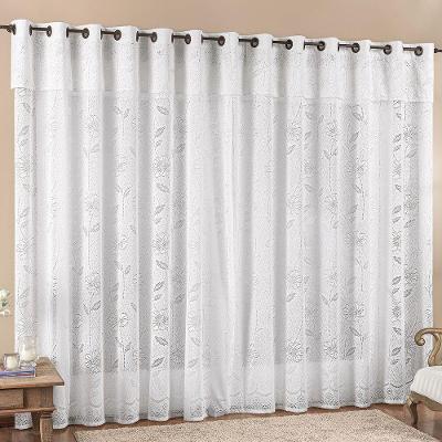 Cortina Jade Para Trilho Comum Tecido Renda Floral 2,00M X 2,50M Porta Balcão - Branca