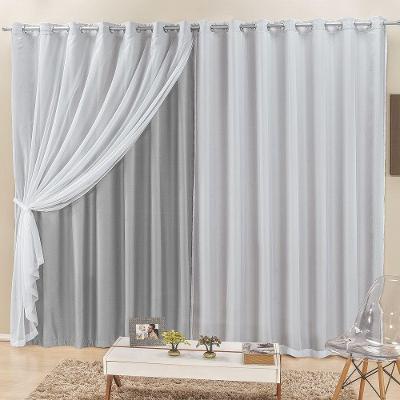 Cortina Elegance Para Varão Tecidos Semi Blackout e Voal 2,00M X 1,70M - Cinza