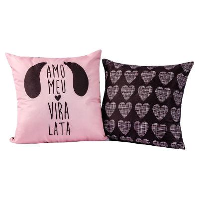 Par De Capa De Almofada Vira Lata Rosa/preto 45cm X 45cm