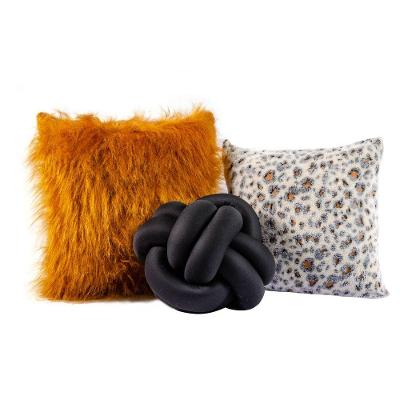 Kit Capas De Almofadas Nó Plush Fleece Onça Mostarda 3 Peças