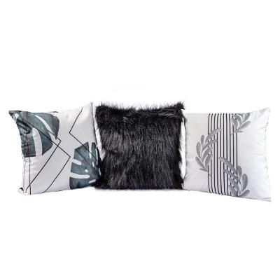 Kit Capas Almofadas Folhas Cinza Preto Plush 03 Peças 45x45