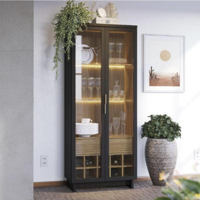 Cristaleira Com 2 Portas E 1 Gaveta Noce Milano/preto Fosco