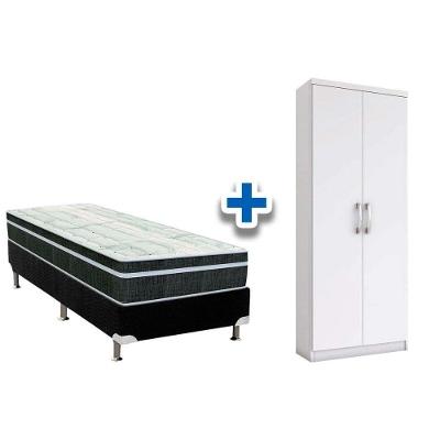 Cama Box Solteiro Crc + Bonnel Orthoflex 78 + Armário Multiuso Margarida Branco