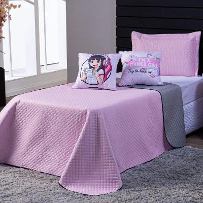 Kit Cobre Leito Girl Gamer Rosa/cinza Dupla Face C/ Almofadas Solteiro 04 Peças