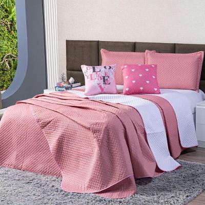 Kit Cobre Leito Love Rosê/branco Dupla Face C/ Almofadas Casal Padrão 05 Peças