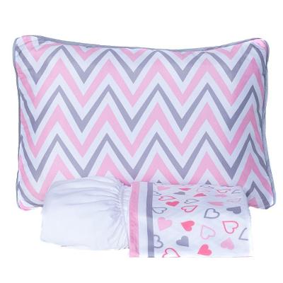 Jogo De Cama Corações Chevron Branco Casal Padrão 04 Peças - Micropercal 180 Fios