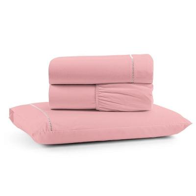 Jogo De Lençol Luiza Solteiro 3 Pçs Percal 100% Algodão 180 Fios Ponto Palito - Rosa