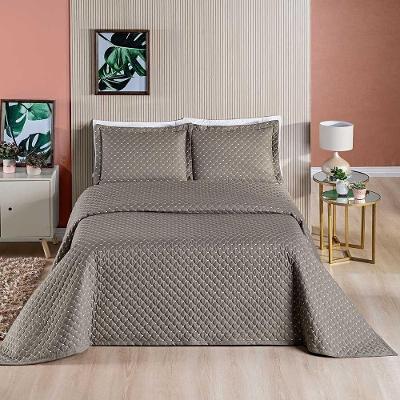 Kit Cobre Leito Espanha Casal Padrão 03 pçs Micropercal 200 Fios Matelado White Line - Camafeu Bege
