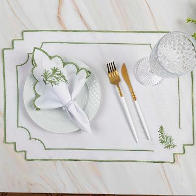 Kit 12 Jogos Americanos Guardanapos De Mesa Retangular Bordado Alecrim - Branco
