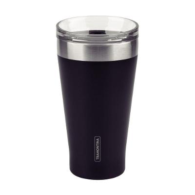 Copo Térmico Tramontina Exata Em Aço Inox Preto Com Tampa 550 Ml Tramontina