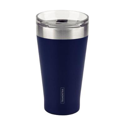 Copo Térmico Tramontina Exata Em Aço Inox Azul Com Tampa 550 Ml Tramontina