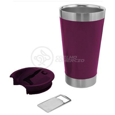 Copo Térmico Com Tampa E Abridor De Garrafa 473ml Roxo